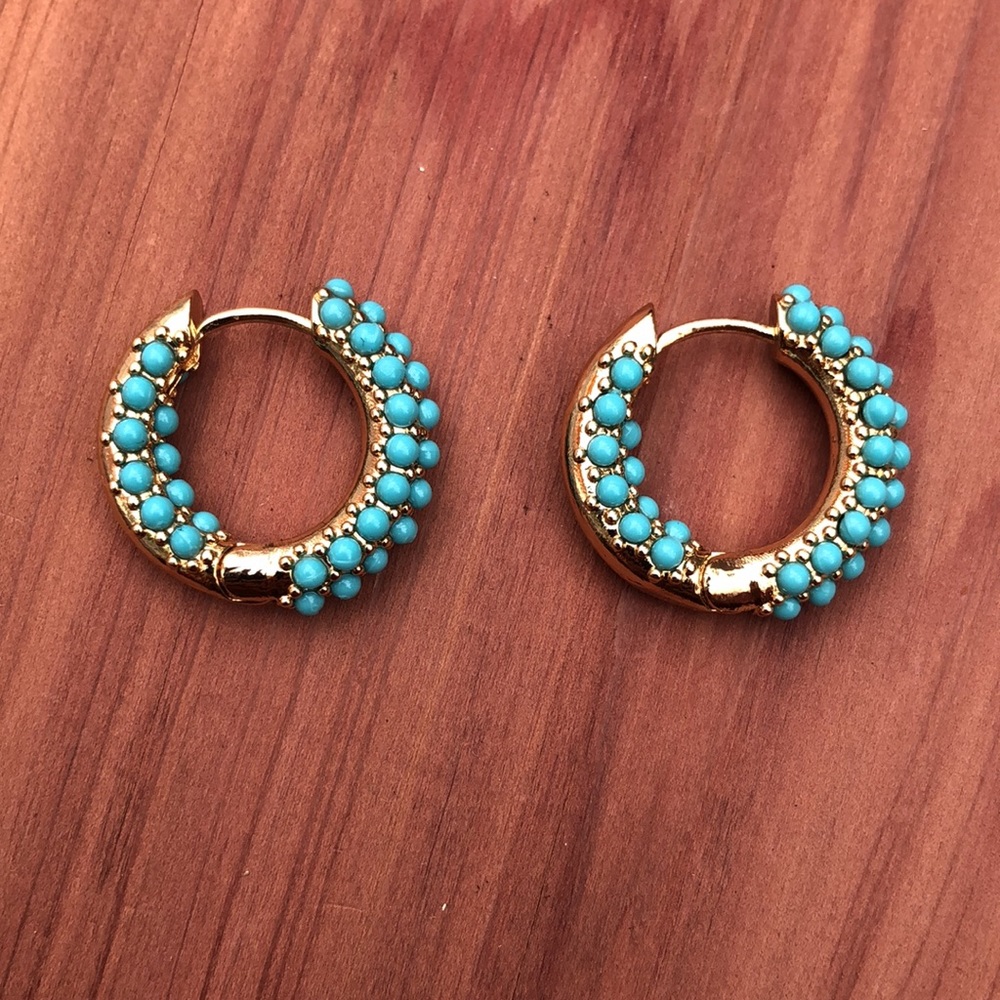 🌿Turquoise Pavè Huggie Hoops - Picture 4 of 7
